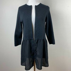 The Limited Cardigan Sweater M Black Sheer Hem Knit 3/4 Sleeve Open‎ Front